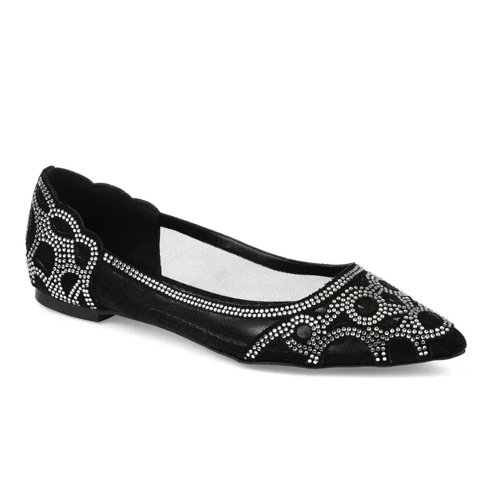 Women's Journee Batavia Pointed Toe Flat Black Synthetic/Mesh Fabric Size 7